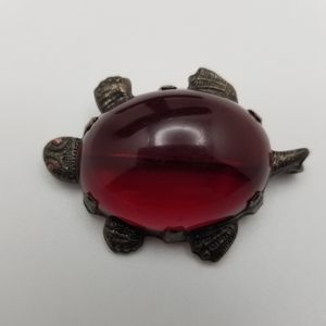 Unbranded turtle red jelly belly vintage brooch